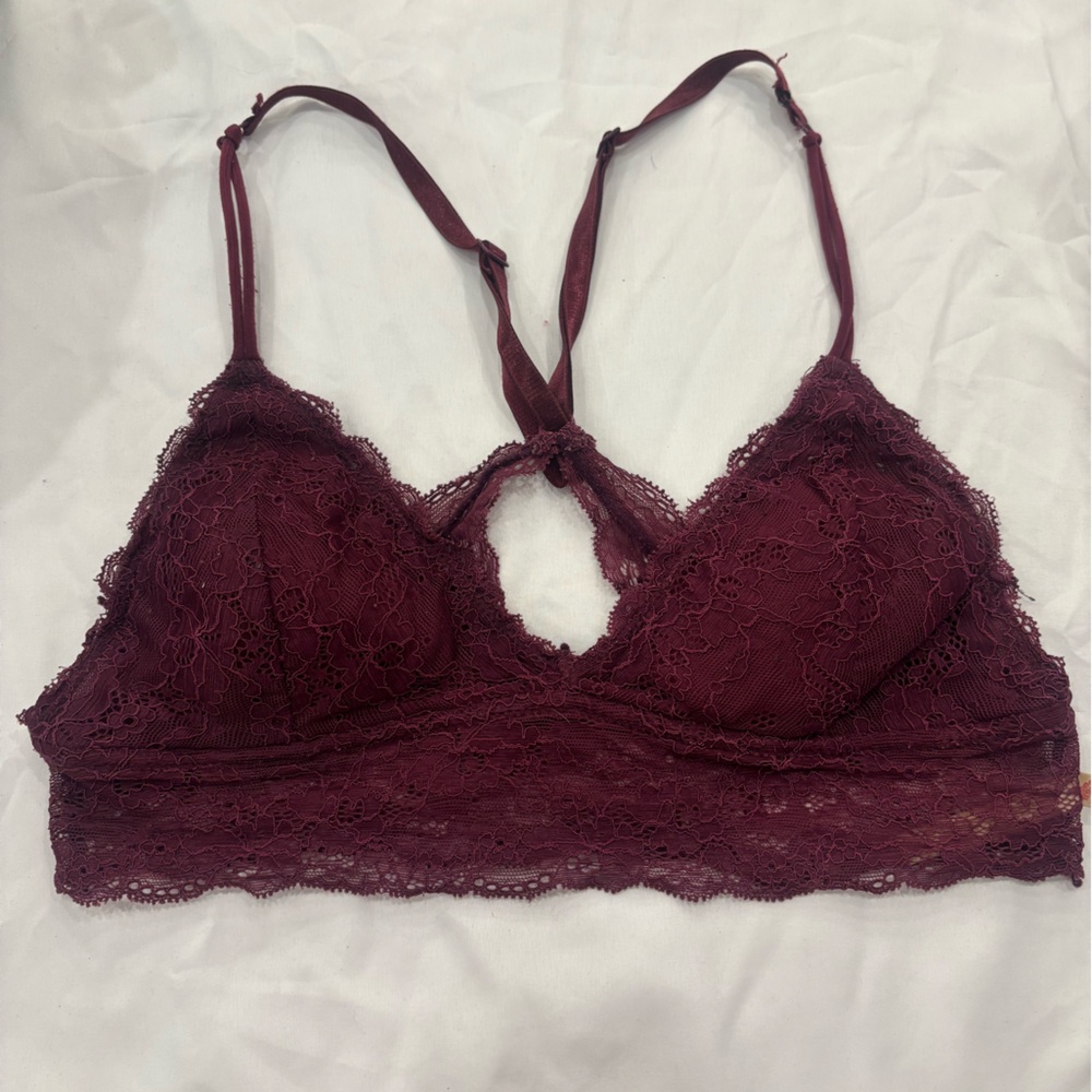 Lace Bralette - Burgundy lacy floral Comfort wallflower size medium